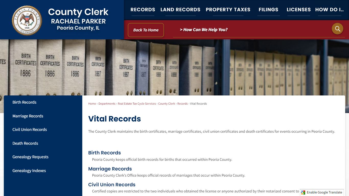 Vital Records | Peoria County, IL